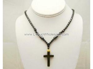 Hematite Cross Pendant Beads Stone Chain Choker Fashion Women Necklace